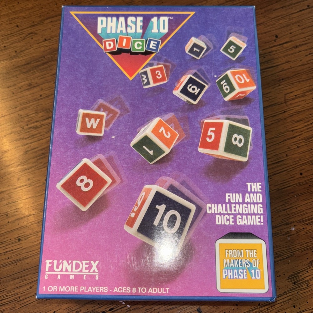 VINTAGE Phase 10 Dice COMPLETE Fundex 1993 Rummy Colors Numbers Scorepad